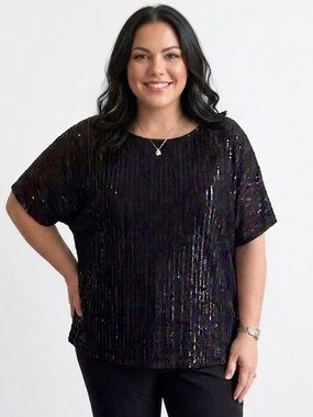 Anne Klein Black Sequined Knit Top